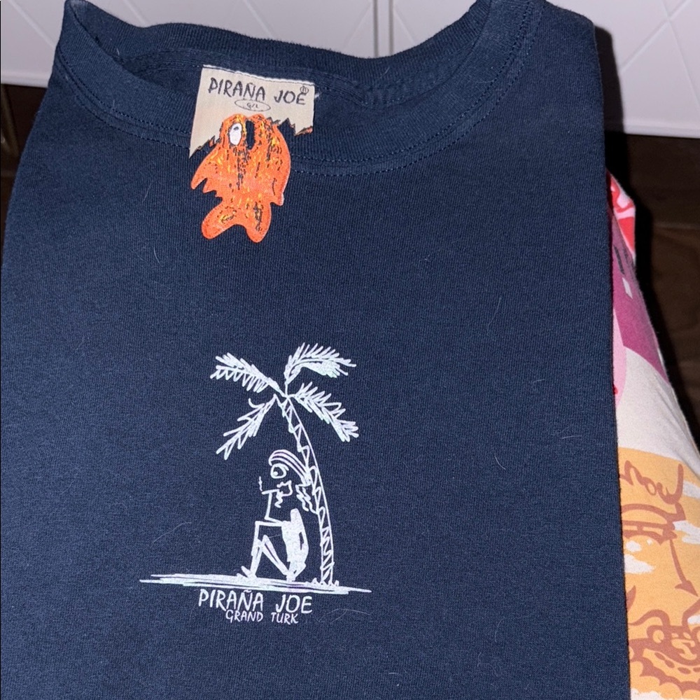 Blue Short Sleeve Tee with Palm Tree Graphic
